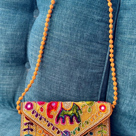 Colorful Rajasthani Embroidered Silk Crossbody/Clutch Bag - Picture 6 of 6
